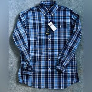 POLO Ralph Lauren Performance Long-Sleeve Button-Down Shirt - Medium - Blue